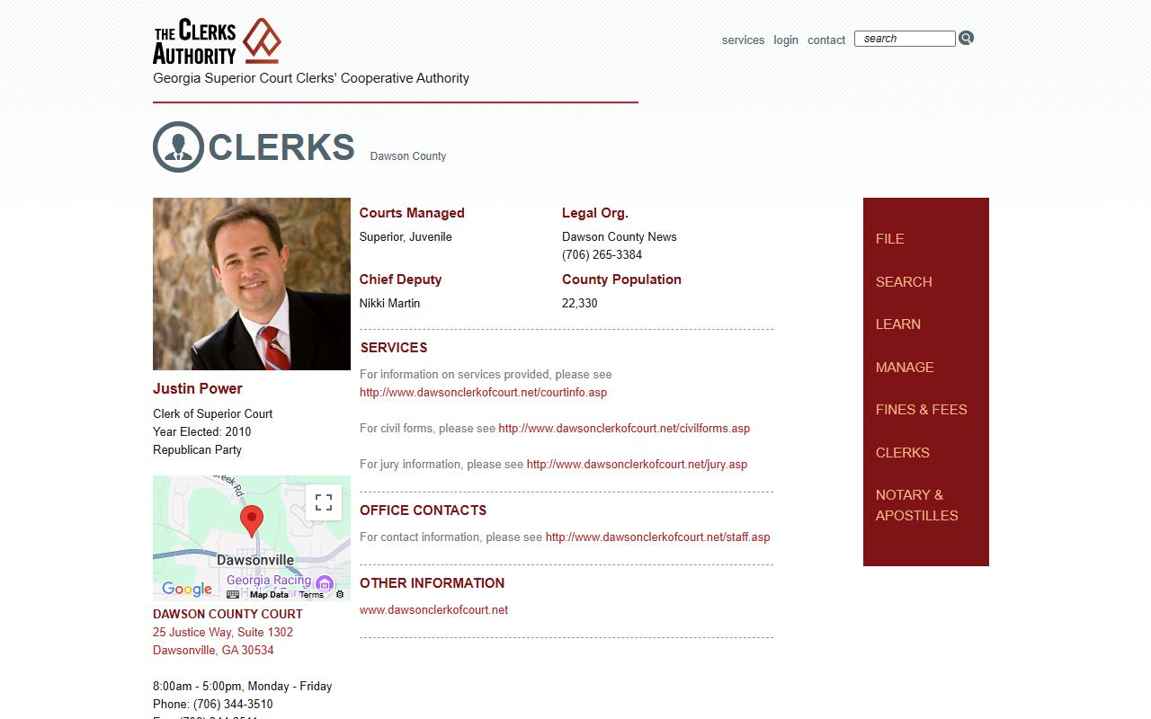 Dawson County Clerk of Superior and Juvenile Courts GSCCCA profile