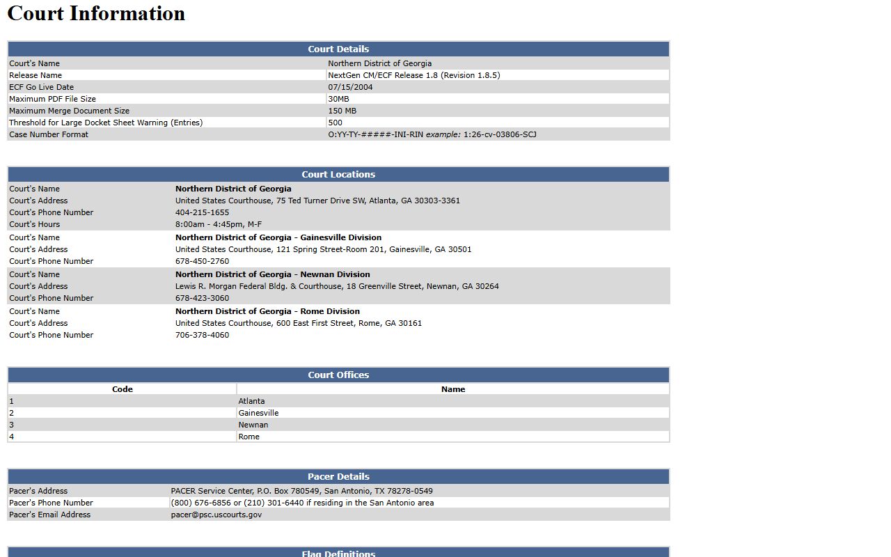 Northern District of Georgia CM/ECF court information page for federal dockets