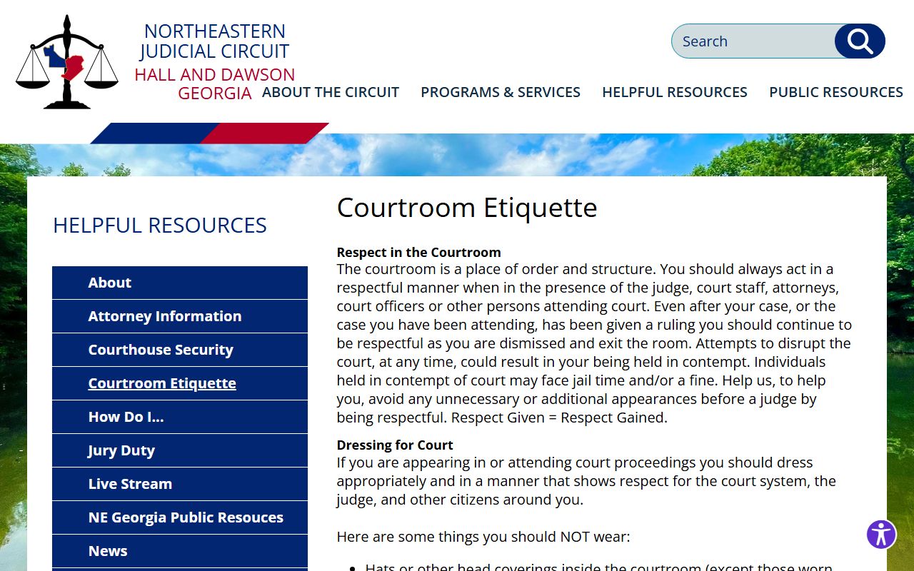 Northeastern Judicial Circuit courtroom etiquette page for Dawson court appearances