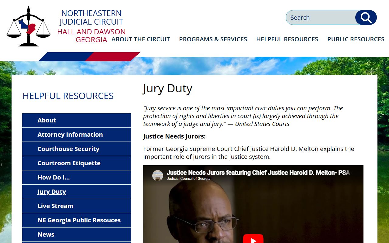 Northeastern Judicial Circuit jury duty page relevant to Dawson County trial scheduling
