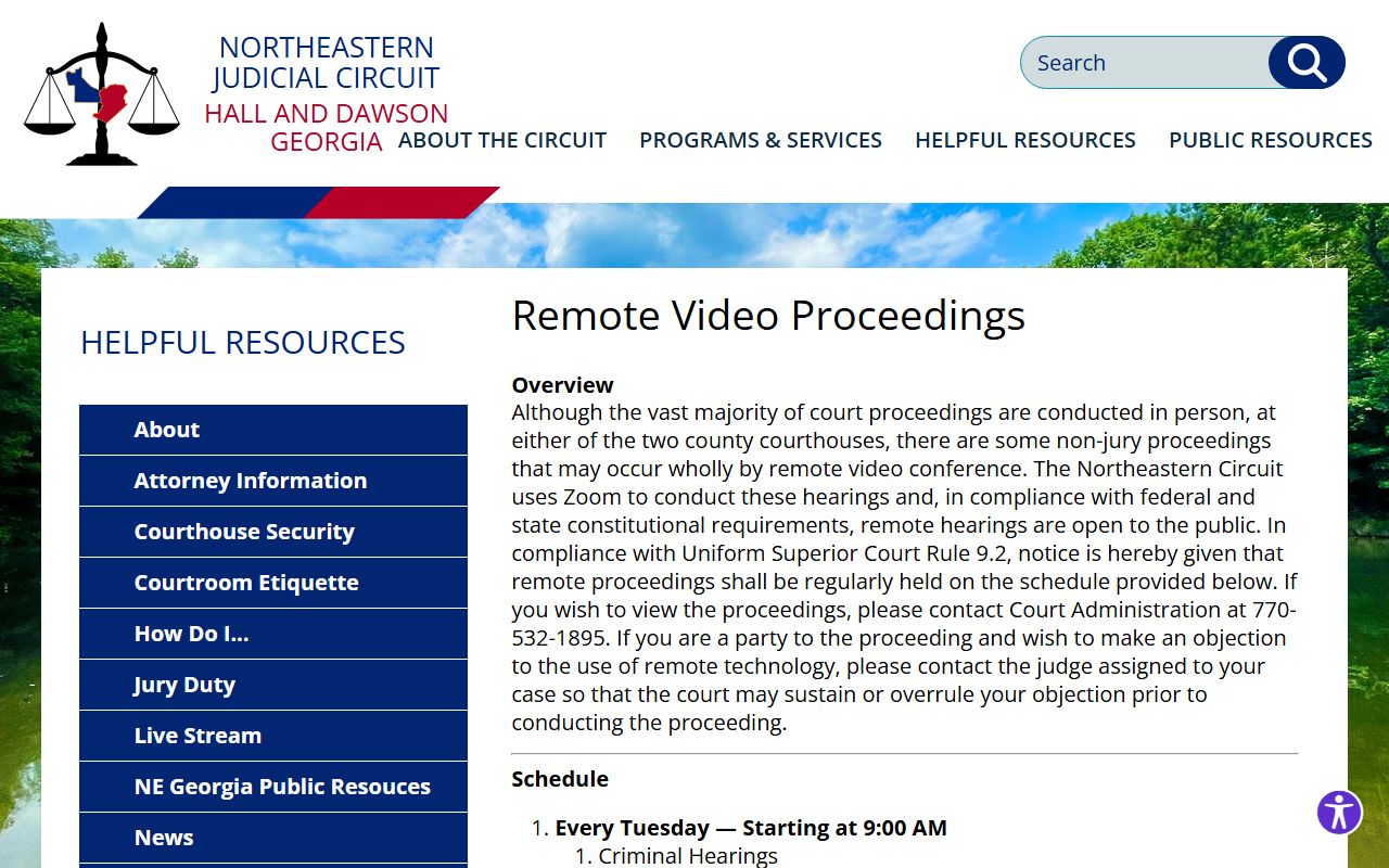 Northeastern Judicial Circuit remote video proceedings page for court appearance rules