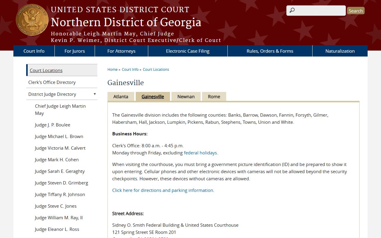 U.S. District Court Northern District of Georgia Gainesville Division information for Dawson County