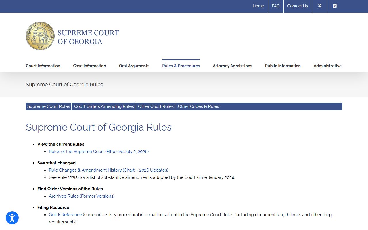 Supreme Court of Georgia rules page connected to Georgia court record procedure