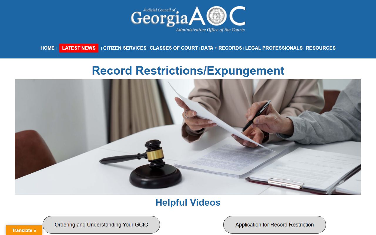 Georgia Courts record restriction and expungement self-help page