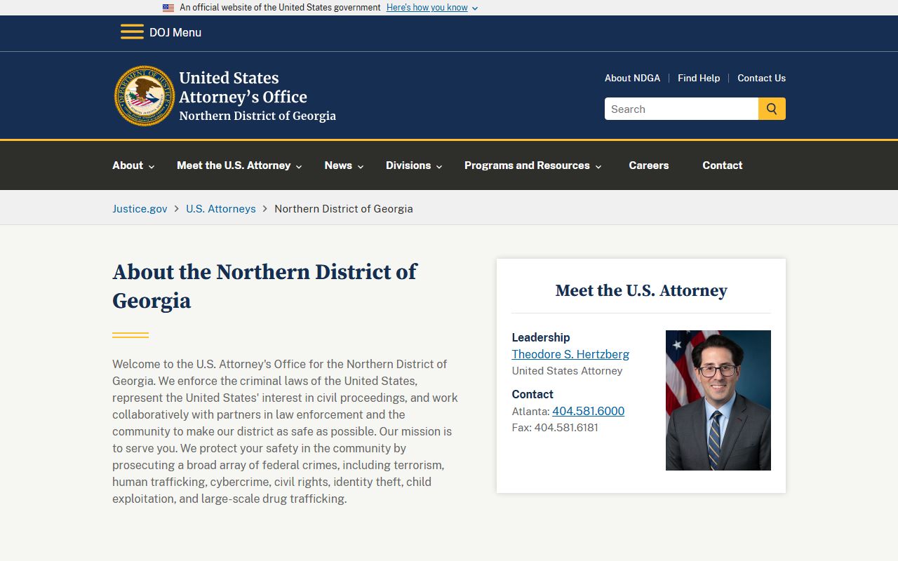 U.S. Attorney's Office for the Northern District of Georgia federal criminal case source