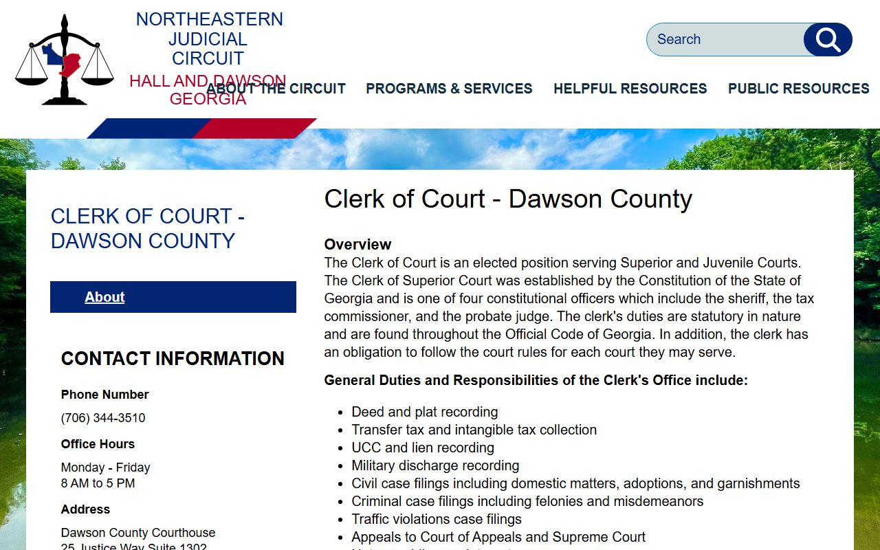 Dawson County Superior Court clerk duties on Northeastern Judicial Circuit page