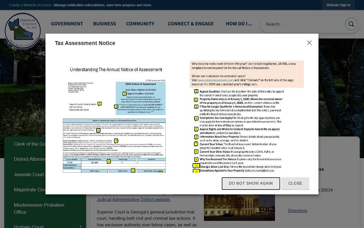 Dawson County courts landing page with court office links