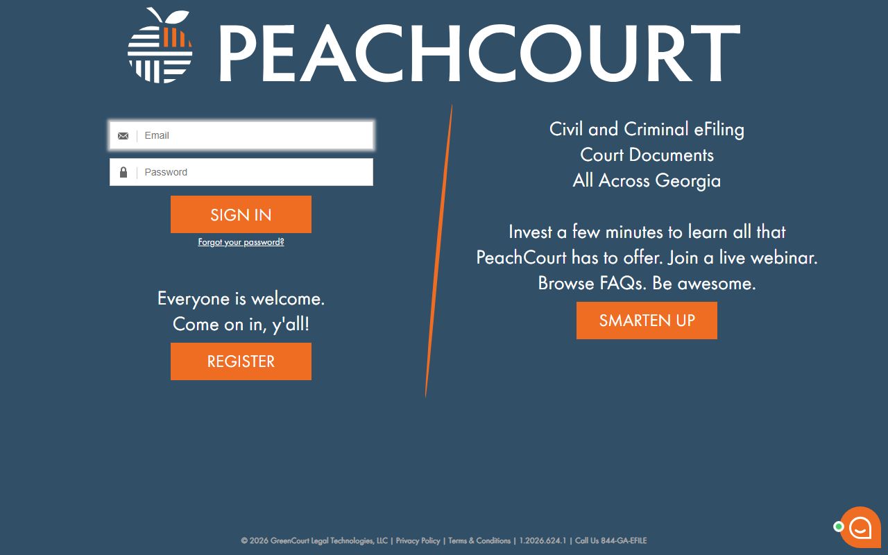 PeachCourt login and registration page for court document access