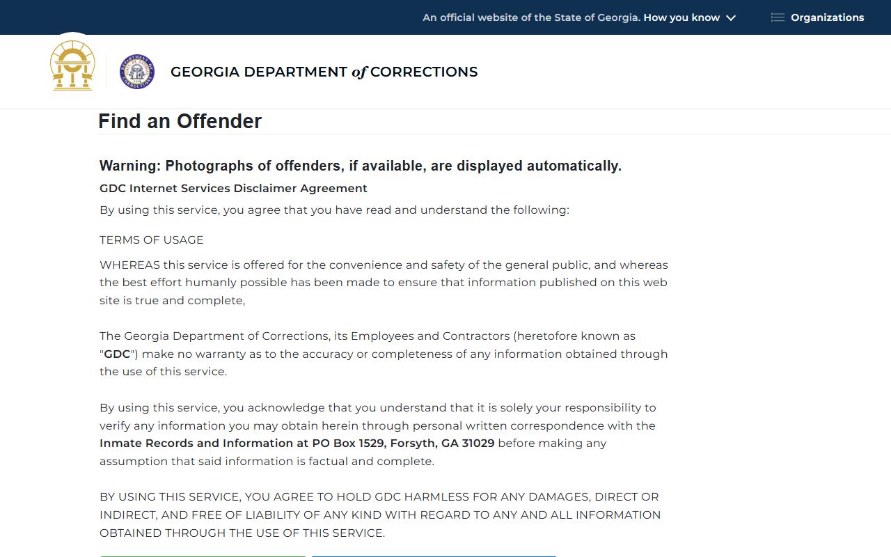 Georgia Department of Corrections offender query for state inmate search