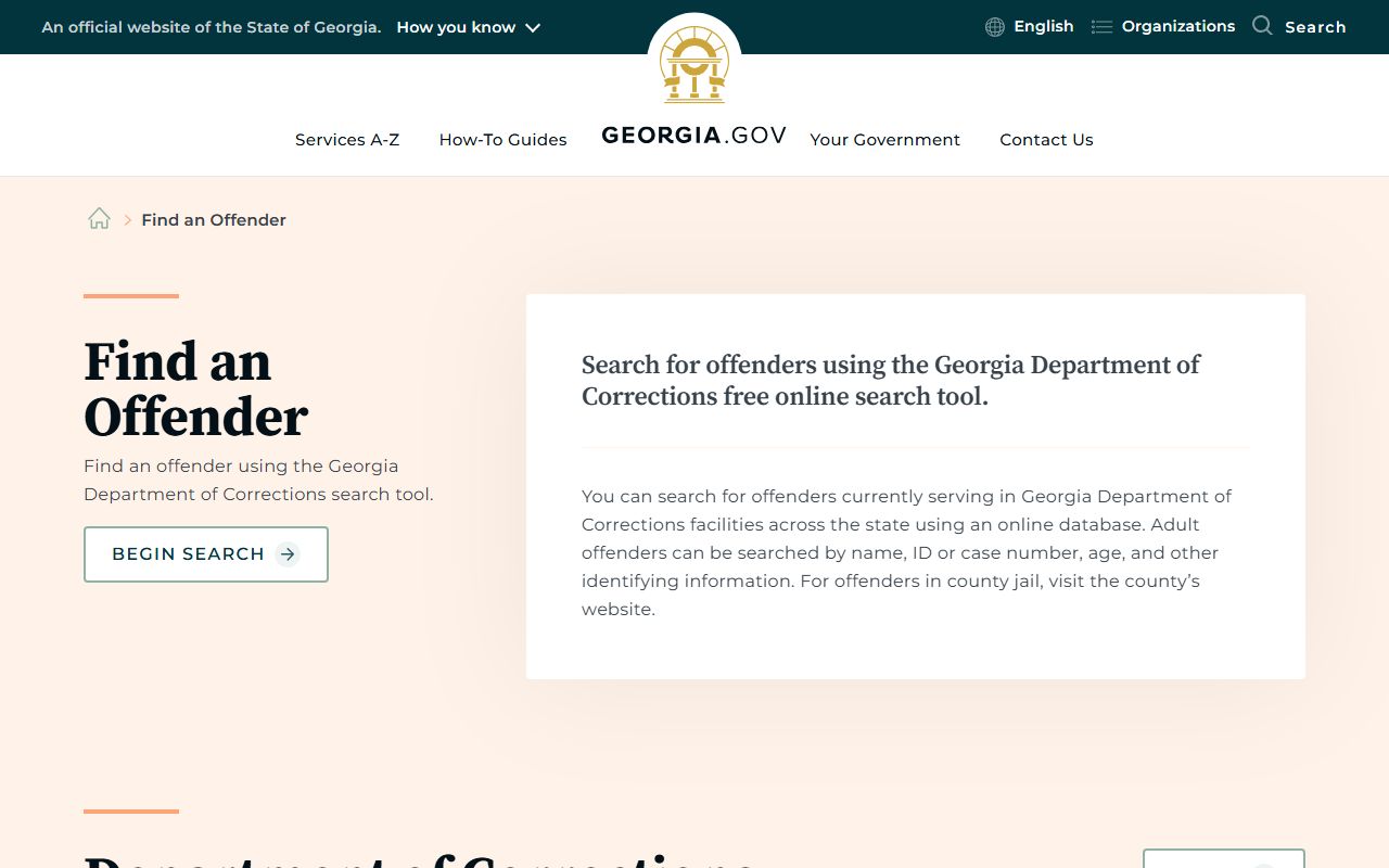 Georgia.gov offender search overview explaining state offender lookup