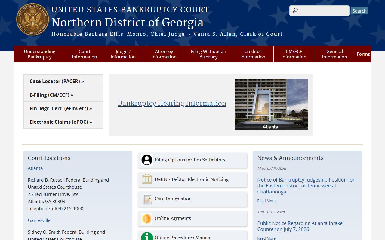 Dawson County divorce records Northern District of Georgia bankruptcy court source