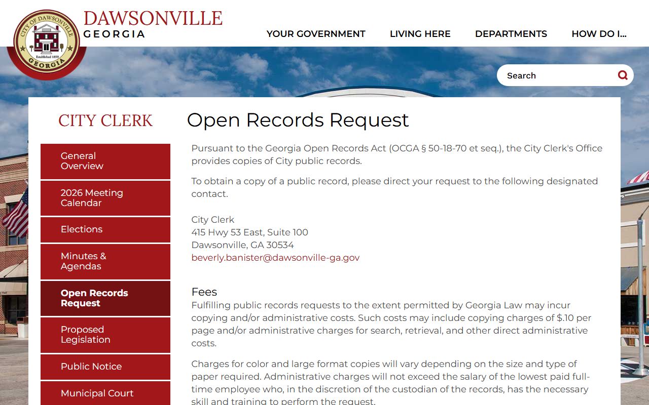 Dawson County traffic court records City of Dawsonville open records request page